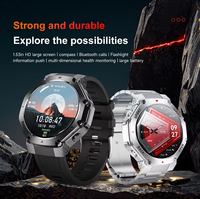Montre connectée avec lampe de poche, appels Bluetooth, écran 1,53 pouce, suivi de la santé, GPS, détection de mouvement, sports de plein air, montre intelligente en acier pour hommes