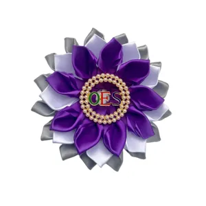 Handmade Premium Colorful Ribbon OES Corsage Pin Dainty Purple White And Grey Tone Order Of The Eastern Star Flower Brooch