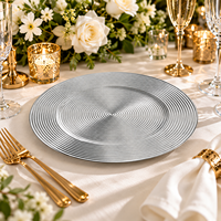 Assiette de Présentation Wojia 13 pouces Argentée Électroplaquée à Anneaux Concentriques, Écologique, Moderne et Minimaliste en Plastique pour Décoration de Table de Fête