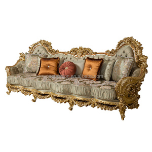 Sofá clásico de lujo para sala de estar, mueble Dorado con hoja dorada, OE-FASHION - Product Image 1