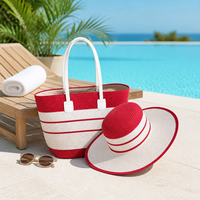 Ensemble Sac Fourre-Tout Grande Taille en Paille Fait Main et Chapeau pour Femme – Accessoire de Plage Tendance pour l'Été, Fermeture Ouverte pour les Vacances et le Bord de Mer