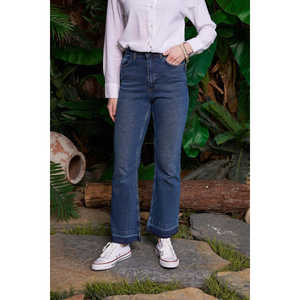 Jean évasé Xlove taille haute, bleu foncé délavé, style décontracté, pantalon pour femme - Product Image 4