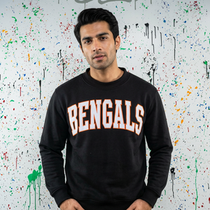Sweat-shirt à col montant Bengals 100% coton avec broderie appliquée, col large, fils fins - Product Image 1
