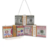 أزياء المرأة الإمالة الدولار طباعة حزب حجر الراين الفاخرة المال بلينغ حقيبة صغيرة مع سلسلة