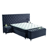 Europäischer Stil Ottoman-Bett mit Stauraum, Gepolstert, Queen/Doppel/Einzelbett, Modulares Design mit Massagefunktion, Weiche Holzpaneele, Wohnmöbel für Schlafzimmer