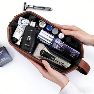 Trousse de Toilette Double Couche pour Homme en Cuir PU – Trousse de Voyage pour Soins et Rasage - Product Image 2