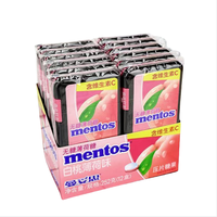 Vente en gros de menthes sans sucre aux saveurs de raisin, de pêche blanche et de menthe aux fruits de la passion. Ce sont des bonbons colorés de 21g.