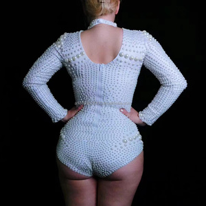 Nightclub Lead <strong>Dance</strong> Costume <strong>White</strong> Pearl Stretch Jumpsuit <strong>Dance</strong> <strong>Dress</strong> - Product Image 2