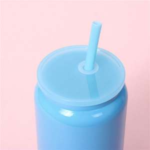 Solid Colored 16Oz Plastic <b>Mug</b> Color Blanks Plastic Beer Can With Colorful Plastic Lid for Christmas Gift - Product Image 4