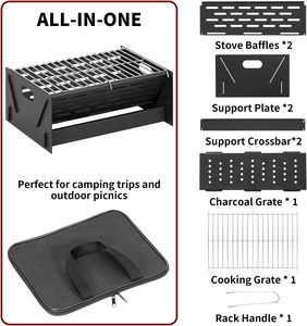 Portable Carbon Steel Brushed Outdoor BBQ Smoker Foldable <b>Garden</b> Grill with Charcoal Fuel for Camping Travel Includes Gloves - Product Image 2