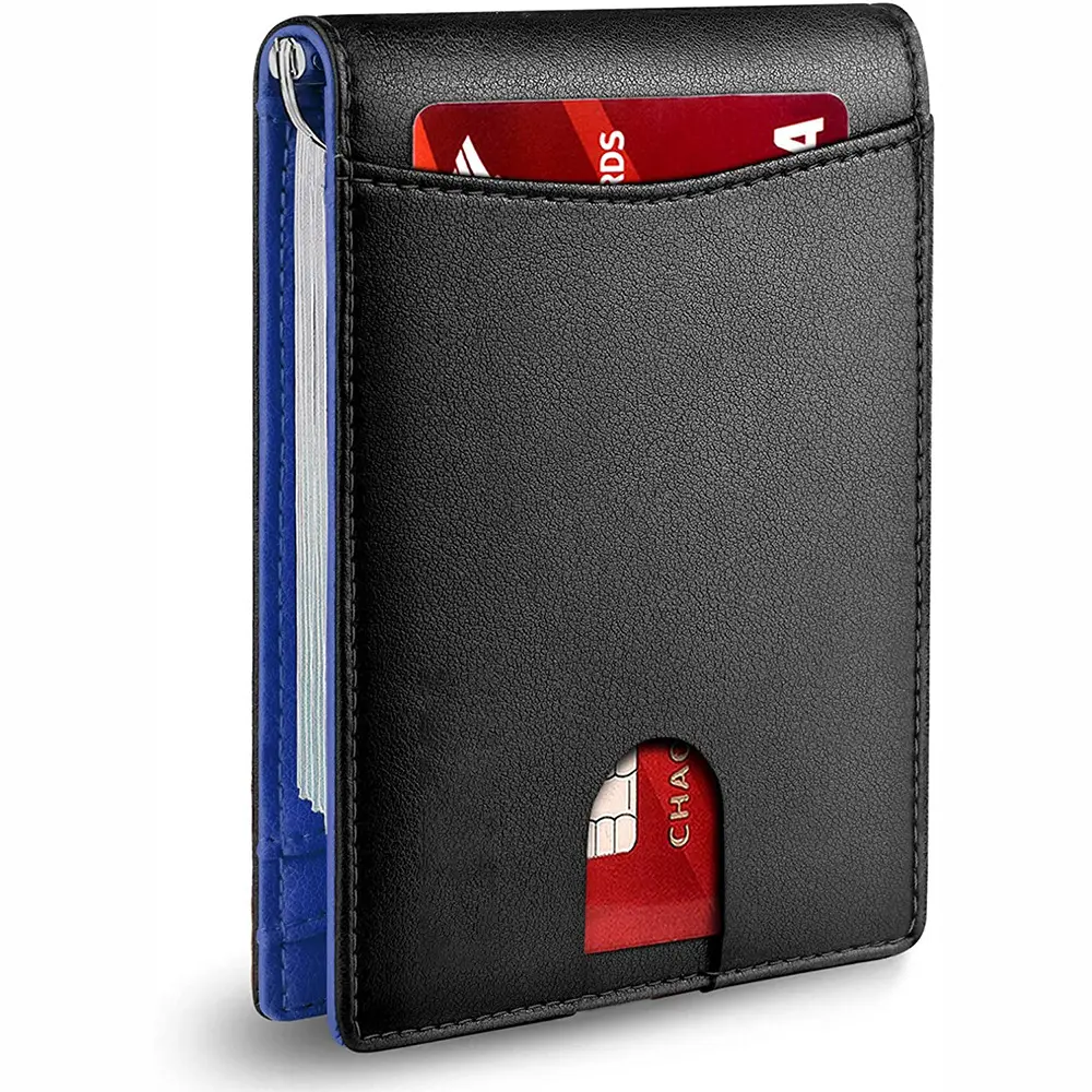 Boshiho Custom Mens Slim Bifold Wallet RFID Blocking Minimalist Front Pocket leather Wallets for Men