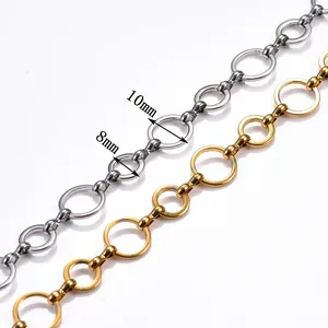 Collier en acier inoxydable avec chaîne à maillons géométriques de 10 mm, plaqué or, unisexe, bijoux cadeau - Product Image 4
