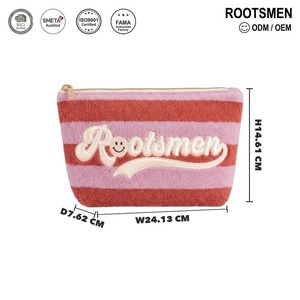 Pochette de maquillage à fermeture éclair, portable, en polyester, en tissu éponge, avec broderie rayée, sac cosmétique, impression de logo personnalisé, OEM, BSCI - Product Image 1