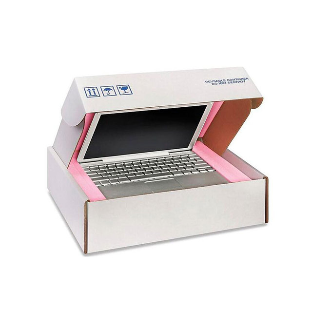 Custom Printed White Cardboard Laptop Shipping Folders with Sponge Insert Matt Lamination & Embossing