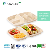 NOUVEAU SKY Boîte à tacos jetable biodégradable et compostable, compatible micro-ondes, à 2 compartiments, en bagasse de canne à sucre, avec couvercle