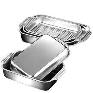 Stainless Steel <b>Grilled</b> Fish Plate Deep Rectangular With Lid Double Handles For Home Seafood Cooking - Product Image 5