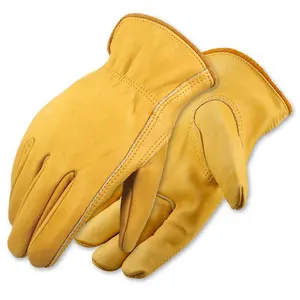 Rough Rider Premium longer flexibility durability large cowhide leather classic driver gloves with elastic back gold