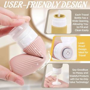 Kit de voyage de 6 flacons et pots vides en silicone compressible sans BPA avec logo personnalisé pour shampoing et articles de toilette - Product Image 4