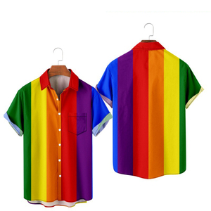 LGBTQ 게이 프라이드 셔츠 무지개 깃발 남성용 LGBT 버튼 다운 셔츠 - Product Image 6