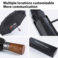 Paraguas Plegable Automático de Alta Gama con Grabado de Logotipo Personalizado, Mango de Madera Sólida, 10 Varillas, Diseño Moderno, Caja de Regalo para Viaje