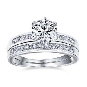 แหวนเงินแท้ประดับเพชรซิร์คอนทรงคลาสสิก ดีไซน์แบบฝังเพชรเต็มวง สำหรับผู้หญิง เหมาะสำหรับงานแต่งงาน งานเลี้ยง ของขวัญ ชุบโรเดียม สำหรับงานหมั้น - Product Image 1