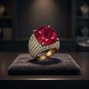 Bague de Cocktail de Mariage Hiphop Géométrique Unisexe de Luxe en Moissanite Taille Coussin, Plaqué Or, Sertie de Griffes, avec Bande Pavé de Diamants - Product Image 2