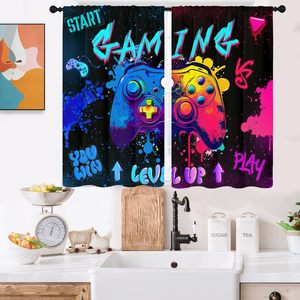 Rideaux de cuisine gaming mini graffiti manette de jeu gamer garçons adolescents colorés jeux vidéo éclaboussés rideaux courts petits pour café ou chambre - Product Image 4
