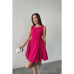 Vestido de Lino Fruncido Color Fucsia, Talla Mini, Estilo Fiesta, Mangas Abullonadas, Cintura Imperio, Personalizable, Disponible en Tallas XS a 6XL, Venta al Por Mayor - Product Image 3