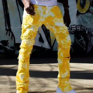 Pantalones Vaqueros de Mezclilla para Hombre, Estilo Urbano, con Estampado Tie-Dye, Desgastados, Rotos, Lavados y Ajustados, NUEVOS de Fábrica - Product Image 1