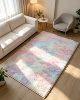 Tapis moderne en polyester à poils longs, fabriqué à la machine, lavable, antidérapant, épais, doux et moelleux, pour usage domestique