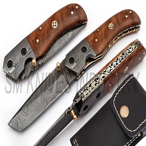 Bois De Rose naturel Poignée Damas Fait Main Personnalisé Pliant Couteau De poche avec étui en cuir (smk1232) - Product Image 2