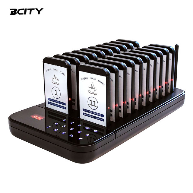 BCITY Wireless Restaurant Pager System 20 Buzzers Queue Paging System QC200 Waiter Calling System