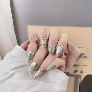 Nouvelles Faux Ongles Press-On Élégantes Entièrement Faits Main Pré-Conçues avec des Accents Éclatants en Cristal Teal Effet Œil de Chat et Motifs <span class=keywords><strong>Étoilé</strong></span>s - Product Image 3
