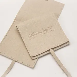 Custom Logo Jewellery Packaging Bags Folded Velvet Small Envelope Flap Microfiber Jewelry Pouch