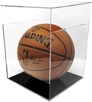 Individueller Würfel mit klarer Abdeckung schwarzer Boden Pmma Plexiglas Acryl Fußball Rugby Ball Basketball Displayständer Box Fußball-Displayetui