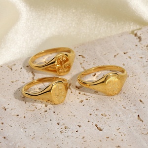 High Quality Women Fashion Jewelry Custom Engraved <b>Blank</b> Signet <b>Ring</b> Customized Flower Gold Plated Oval <b>Rings</b> for Women - Product Image 2
