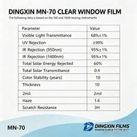 Film teinté pour vitres de voiture en céramique nano MN-70 noir, 99% UV, 68% VLT, 60% TSER, 10 ans de garantie couleur, film 2 mil