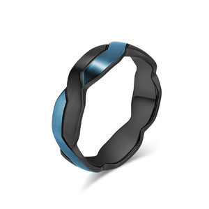Geometric Two Tone <b>Titanium</b> Steel <b>Ring</b> <b>Black</b> With Blue Unisex Fashion Jewelry Index Finger <b>Ring</b> - Product Image 1