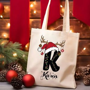 Custom Christmas Gift Keymay Casual Reusable Cotton Canvas <b>Open</b> Top Tote Bags Women's Shoulder Bag Portable Travel Shopping - Product Image 1