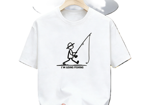 Camiseta Gráfica de Dibujo de Hombre de Palitos 'Voy a Pescar', Divertida, con Humor de Pescador y Aficionado a la Pesca, de Algodón Oversize de Manga Corta, Estilo Urbano y Casual - Product Image 2