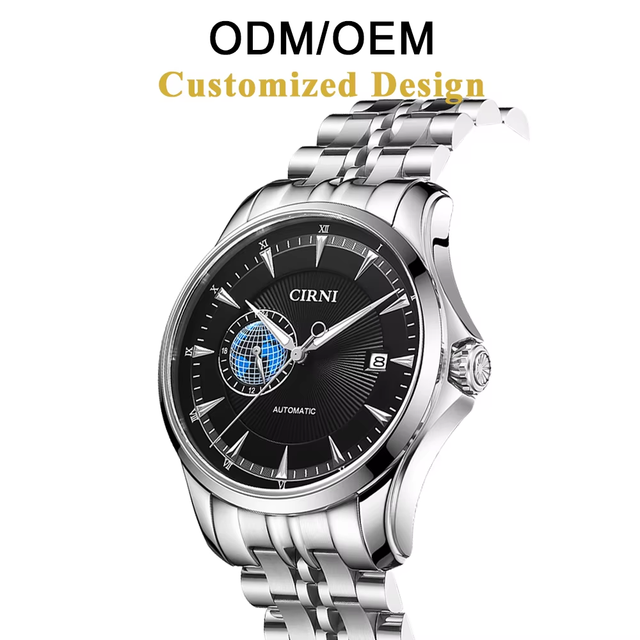 OD/OEM Cirni Automatic Mechanical Watch Men's Stainless Steel Case Synthetic Sapphire Butterfly Buckle Analog 24-Hour Indication