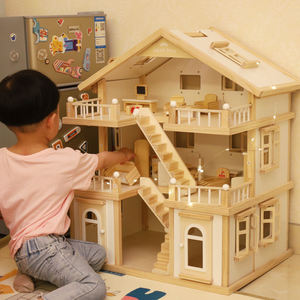 บ้านตุ๊กตาของเล่นเด็กทำจากไม้แบบ DIY สำหรับครอบครัวมีความสุขเกมเล่นตามบทบาทของเด็กสำหรับเด็กผู้ชายเด็กผู้หญิง - Product Image 6