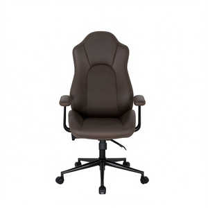 Sedia da Ufficio Direzionale in Pelle PU Marrone, Regolazione Manuale, Base Girevole in Metallo, per Uso Ufficio - Product Image 1