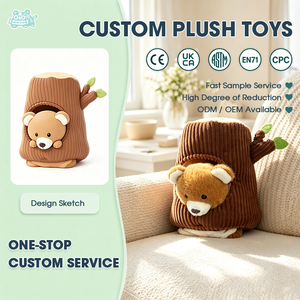 Aangepaste bosdierenbeer knuffel met boomstamhuis knuffeldier zacht speelgoed voor kinderen interactief spel - Product Image 1