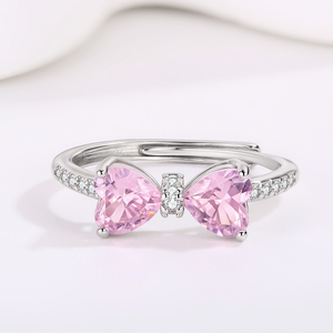 Tùy Chỉnh Màu Hồng Cubic Zirconia Bow Lo Sợ Nhẫn Nữ Thiết Kế Đơn Giản Thời Trang Mở Trái Tim Đồng 925 Bạc Có Thể Điều Chỉnh Nhẫn Cho Phụ Nữ - Product Image 2