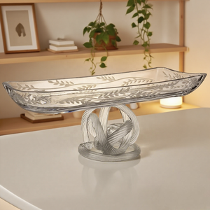 طبق مستطيل مصنوع يدويًا من الزجاج الكريستالي مع شكل عقدة تصميم قاعدة مخطط للمنزل والحفلات والفنادق والمطاعم والحلوى الفاكهة التي تقدم - Product Image 1