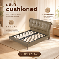 Modernes Günstiges Schwarzes Lederbezogenes Eisenbett mit Stauraum King/Queen Size Eisenrahmen mit Holzelementen für Schlafzimmer V558