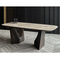 Nouvelles conceptions de table à manger carrée moderne en marbre brun, ensembles de salle à manger avec 8 chaises, meubles de luxe écologiques