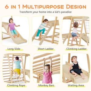 어린이 실내 정글짐 DIY 장난감 클라이밍 대형 6-in-<span class=keywords><strong>1</strong></span> 놀이터 프레임 실내 목재 어린이 놀이기구 유아 남아 여아용 - Product Image 2