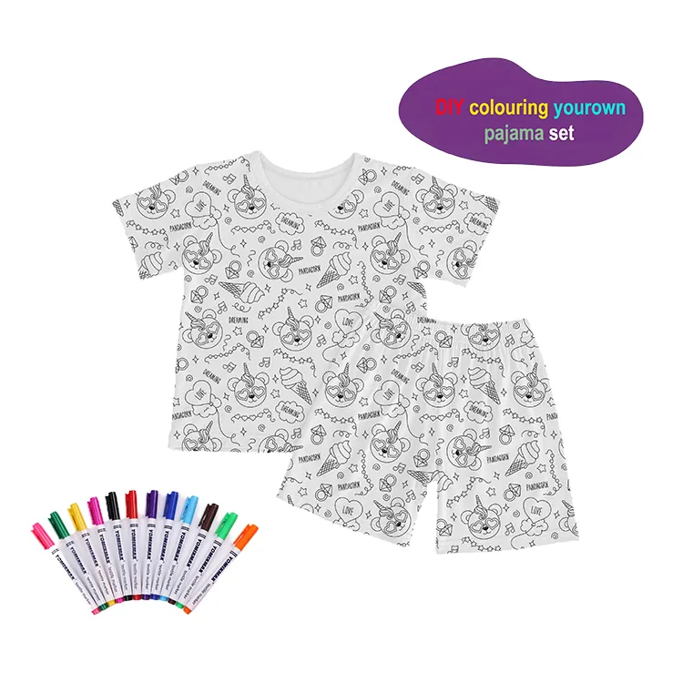 Wholesale Unisex Pajamas Clothing Sets for Kids Princess Pattern 3-8 Years Old Includes Coloring Markers for Boys and Girls